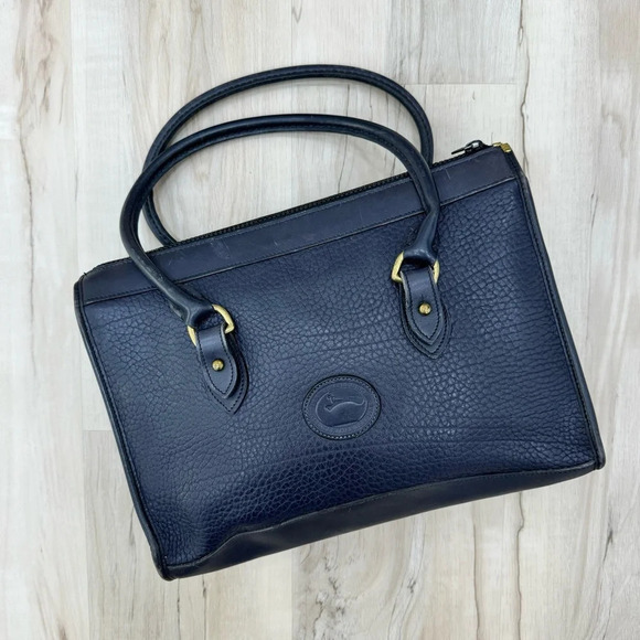 Vintage Navy blue Dooney & Bourke Satchel handbag with brass hardware - Picture 1 of 9